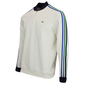 adidas Off-White Track Pullover with Blue & Green Stripes